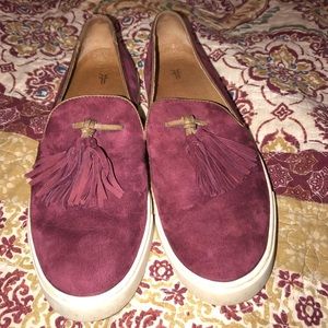 Frye Gemma Suede Tassel Slip Ons